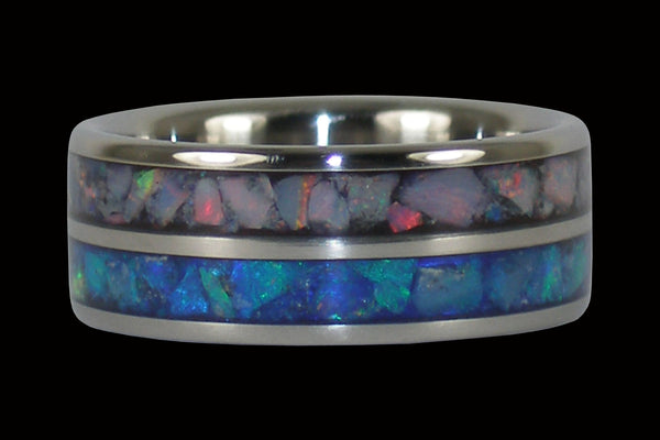 Blue and Red Opal Inlay Titanium Ring