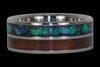 Blue and Green Opal Titanium Ring with Dark Koa Wood - Hawaii Titanium Rings
 - 1