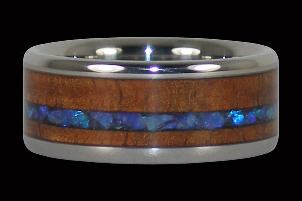 Australian Opal Wood Inlay Titanium Ring Band