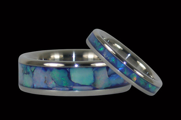 Blue Australian Opal Hawaii Titanium Ring® Set