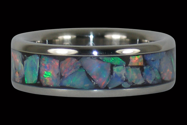 Rainbow Opal Titanium Ring Band