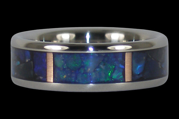 Black Opal and Rose Gold Titanium Ring