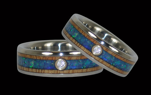Diamond Hawaii Titanium Rings® with Blue Opal
