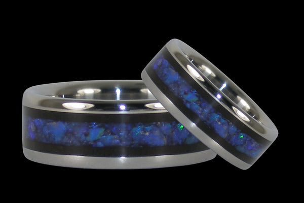 Black Wood and Black Opal Hawaii Titanium Ring® Bands