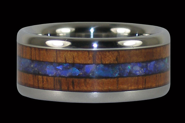 Rare Australian Opal and Koa Wood Hawaii Titanium Ring®