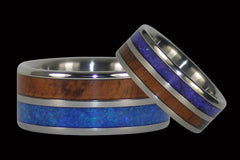 Blue Australian Opal and Koa Titanium Rings - Hawaii Titanium Rings
 - 1