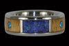 Diamond Koa Wood Blue Opal Wedding Ring Band - Hawaii Titanium Rings
 - 2