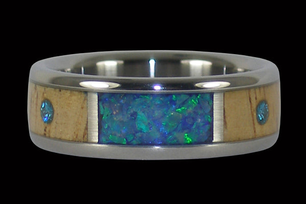 Blue Diamond Hawaii Titanium Ring® with Koa and Opal