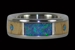 Blue Diamond Titanium Ring with Koa and Opal - Hawaii Titanium Rings
 - 1