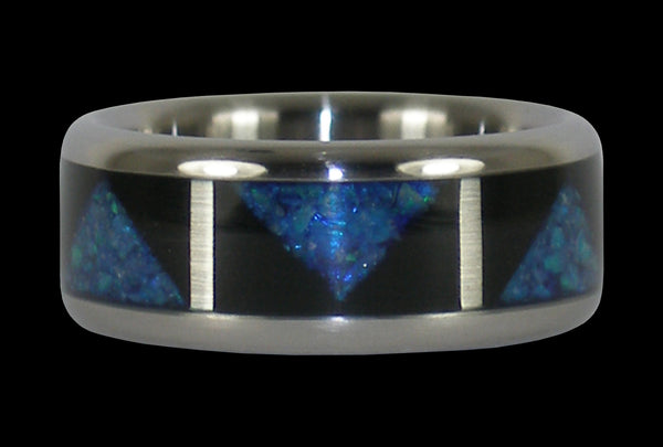 Opal Titanium Rings with Drum Design
