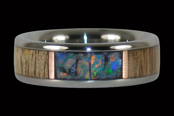 Rainbow Opal and Mango Wood Titanium Ring
