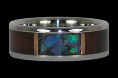 Milo Wood with Australian Blue and Green Opal Ring - Hawaii Titanium Rings
 - 1