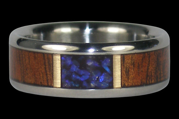 Titanium Ring with Opal and Wood Inlay