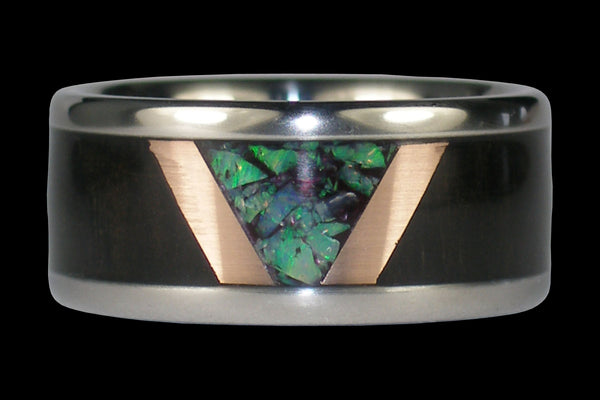 Green Opal Titanium Ring Band with Blackwood and Gold
