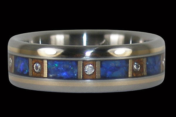 Eight Diamond and Blue Opal Hawaii Titanium Ring®
