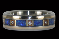 Diamond and Blue Opal Titanium Ring - Hawaii Titanium Rings
