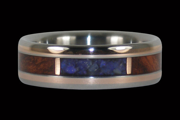 Black Opal Hawaii Titanium Ring® with Rose Gold and Amboyna Wood