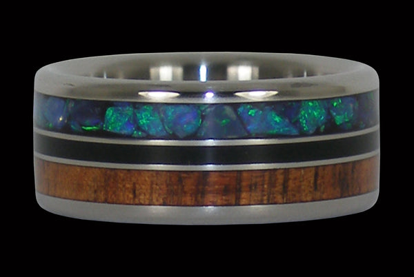 Green Opal and Black Jet Titanium Rings