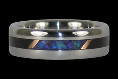 Black Opal and Black Wood Titanium Ring - Hawaii Titanium Rings
 - 1
