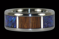 Australian Black Opal and Koa Titanium Rings - Hawaii Titanium Rings
