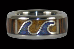 Tidal Wave Ring with Wood and Opal - Hawaii Titanium Rings
