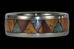 Opal and Exotic Wood Titanium Ring - Hawaii Titanium Rings
