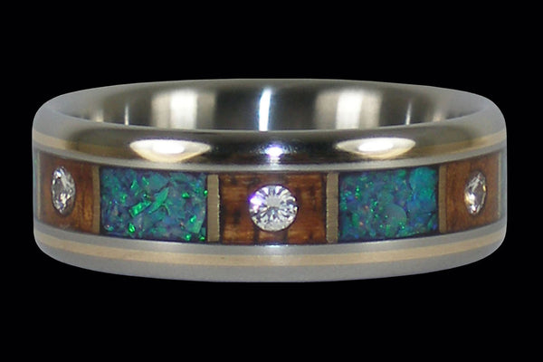 Australian Opal Hawaii Titanium Ring® with Six Diamonds