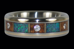 Australian Opal Titanium Ring with Six Diamonds - Hawaii Titanium Rings
 - 1