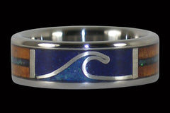 Wave Titanium Ring with Blue Opal and Wood - Hawaii Titanium Rings
