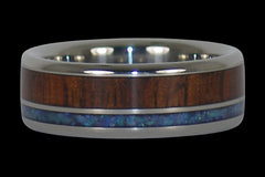 Blue Opal and Hawaiian Koa Titanium Ring - Hawaii Titanium Rings
 - 1