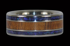Koa Wood and Black Opal Titanium Ring - Hawaii Titanium Rings
