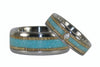 Diamond Titanium Wedding Bands with Mango Wood and Turquoise - Hawaii Titanium Rings
 - 4