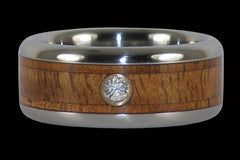 Tiger Koa Wood Diamond Titanium Wedding Ring - Hawaii Titanium Rings
 - 1