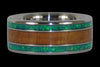 Green Lab Opal and Hawaiian Koa Titanium Ring Set - Hawaii Titanium Rings
 - 3