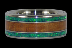 Koa Wood and Kiwi Opal Titanium Ring - Hawaii Titanium Rings
 - 1