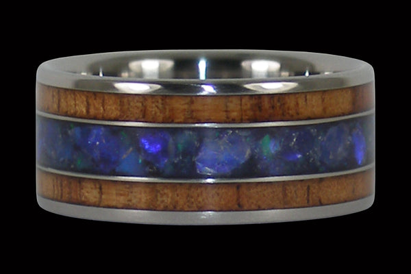 Australian Black Opal & Hawaiian Koa Wood Ring from Hawaii Titanium Rings®