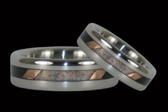 Black Wood and Opal Titanium Ring Set - Hawaii Titanium Rings
 - 1