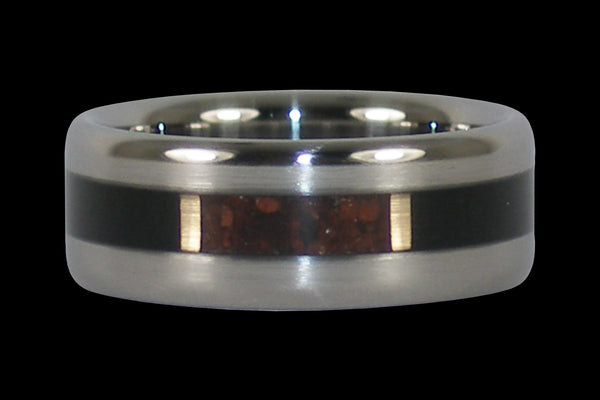Black Wood and Red Tigers Eye Titanium Ring Band
