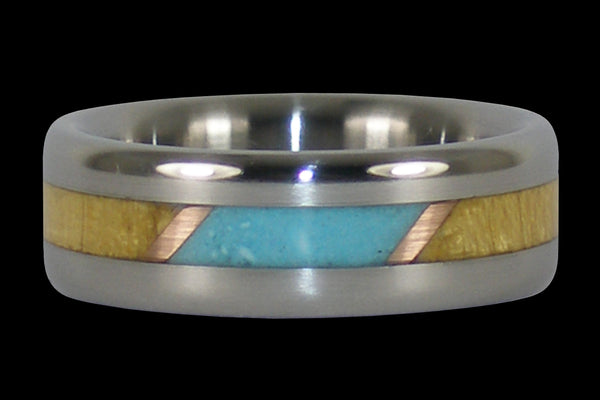 Turquoise and Wood Titanium Ring Band