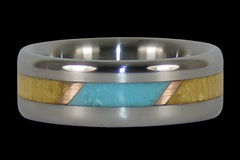 Turquoise and Wood Titanium Ring Band - Hawaii Titanium Rings
