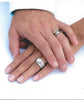 Tiger Koa Wood Diamond Titanium Ring on wedding hands  - Hawaii Titanium Rings