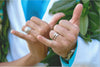 Tiger Koa Wood Diamond Titanium Ring Giving Shaka - Hawaii Titanium Rings
