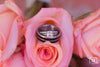Wide Black Ebony Titanium Ring Band with Diamond Ring on Top In Pink Roses  - Hawaii Titanium Rings