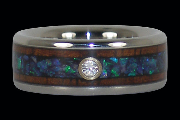 Opal Diamond Titanium Wedding Ring