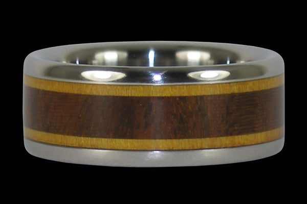 Titanium Ring Band with Osage and Ipe Woods