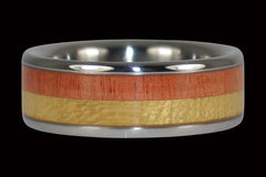 Pink Ivory and Pau Amarello Wood Ring - Hawaii Titanium Rings
