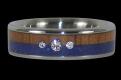 Diamond, Wood and Stone Titanium Ring - Hawaii Titanium Rings
 - 1