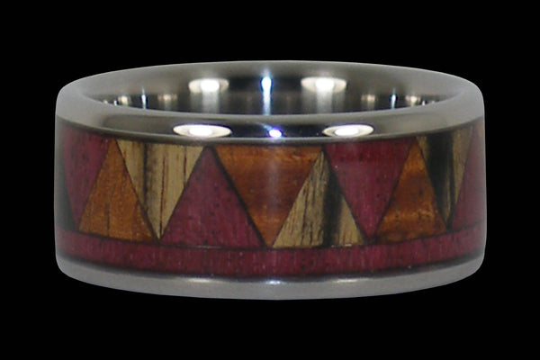 Wooden Tribal Design Titanium Ring