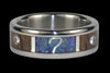 Palm Wood, blue Lightning Ridge opal and diamond titanium ring with sterling silver lucky 7 inlay — studio photo | Hawaii Titanium Rings®