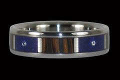 Palm Wood and Lapis Three Diamond Ring - Hawaii Titanium Rings
